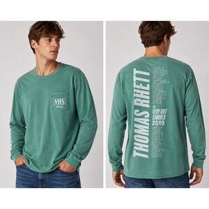 VHS TR-19 Thomas Rhett Long Sleeve Pocket T Shirt Mens Large Green Tour Tee